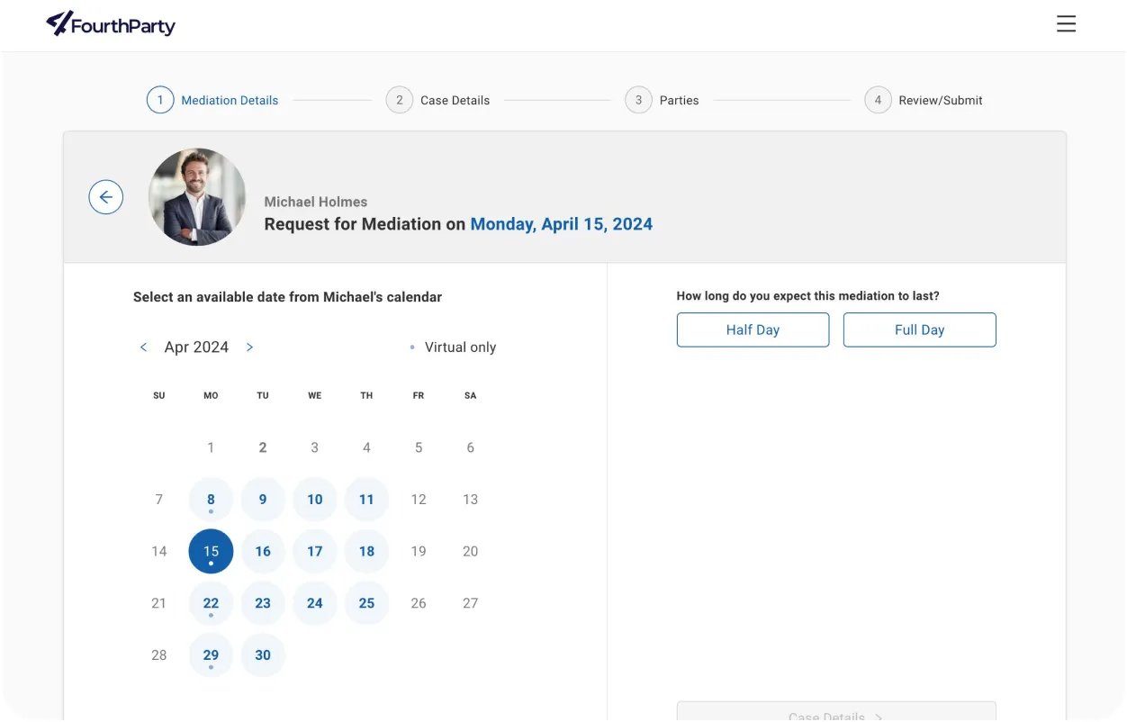A screenshot of the FourthParty web app showing off the Scheduling capability