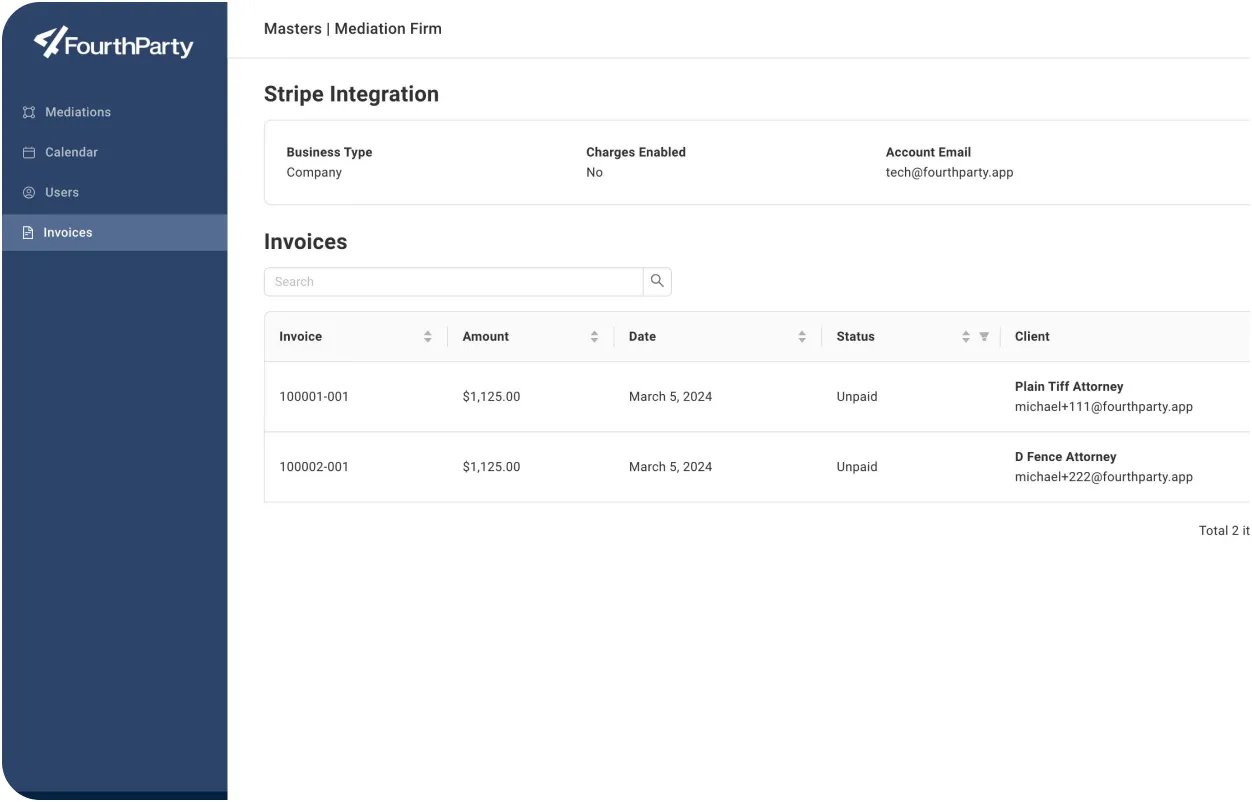 A screenshot of the FourthParty web app showing off the Payments capability
