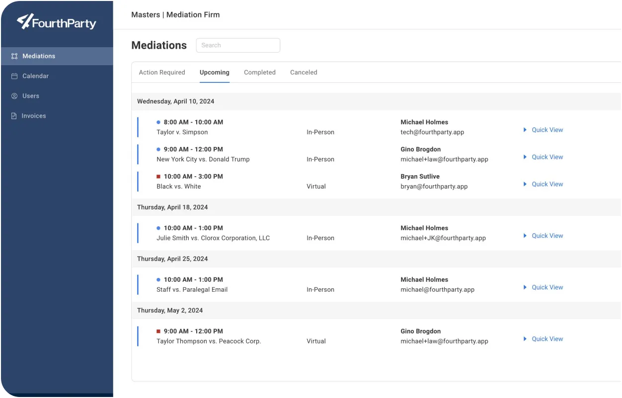 A screenshot of the FourthParty web app showing off the Case Management capability